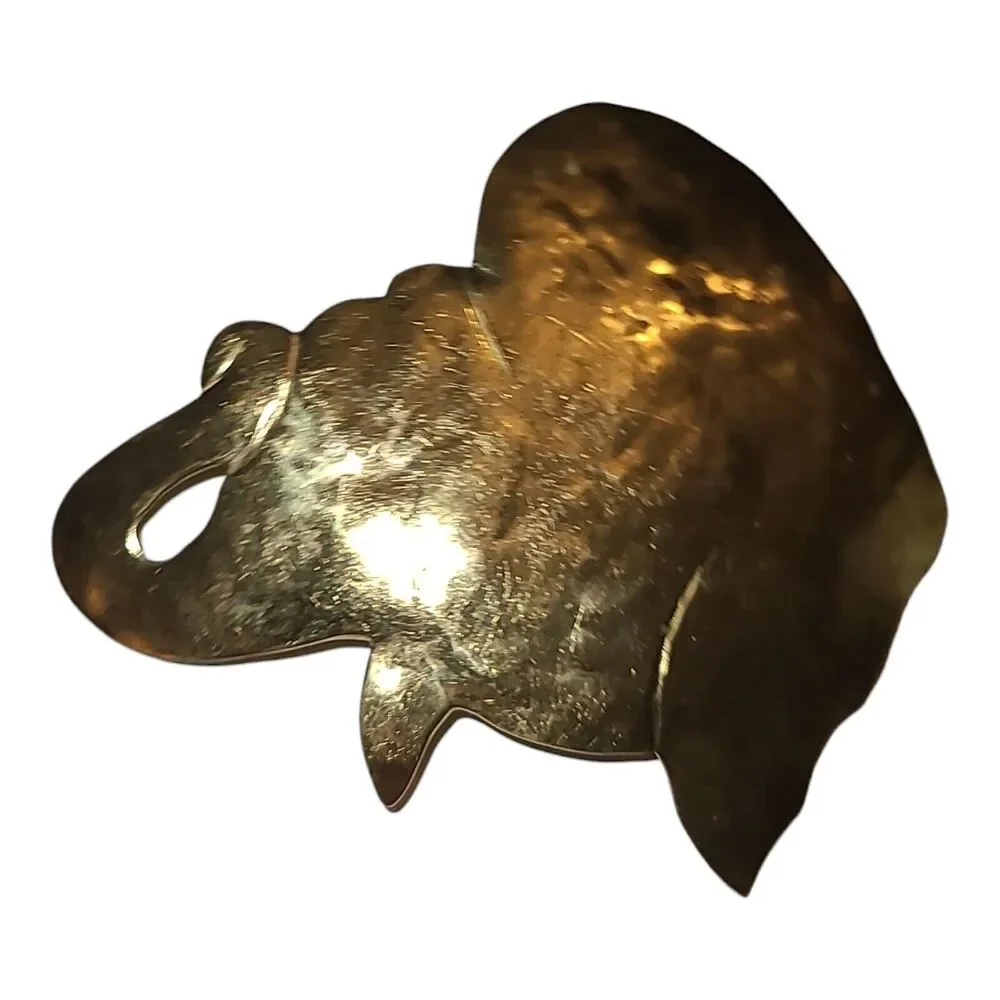 Vintage Modernist Gold Tone Elephant Stretch Belt Buckle Artisan Signed Trunk Up